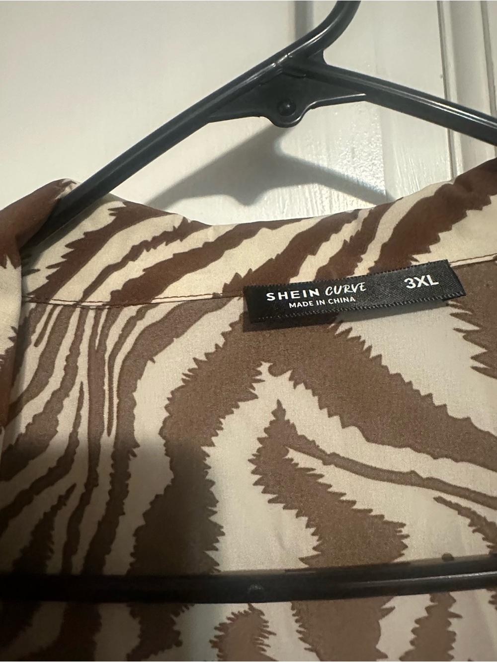 SHEIN Curve Brown and Cream Zebra-Print Mini Wrap dress